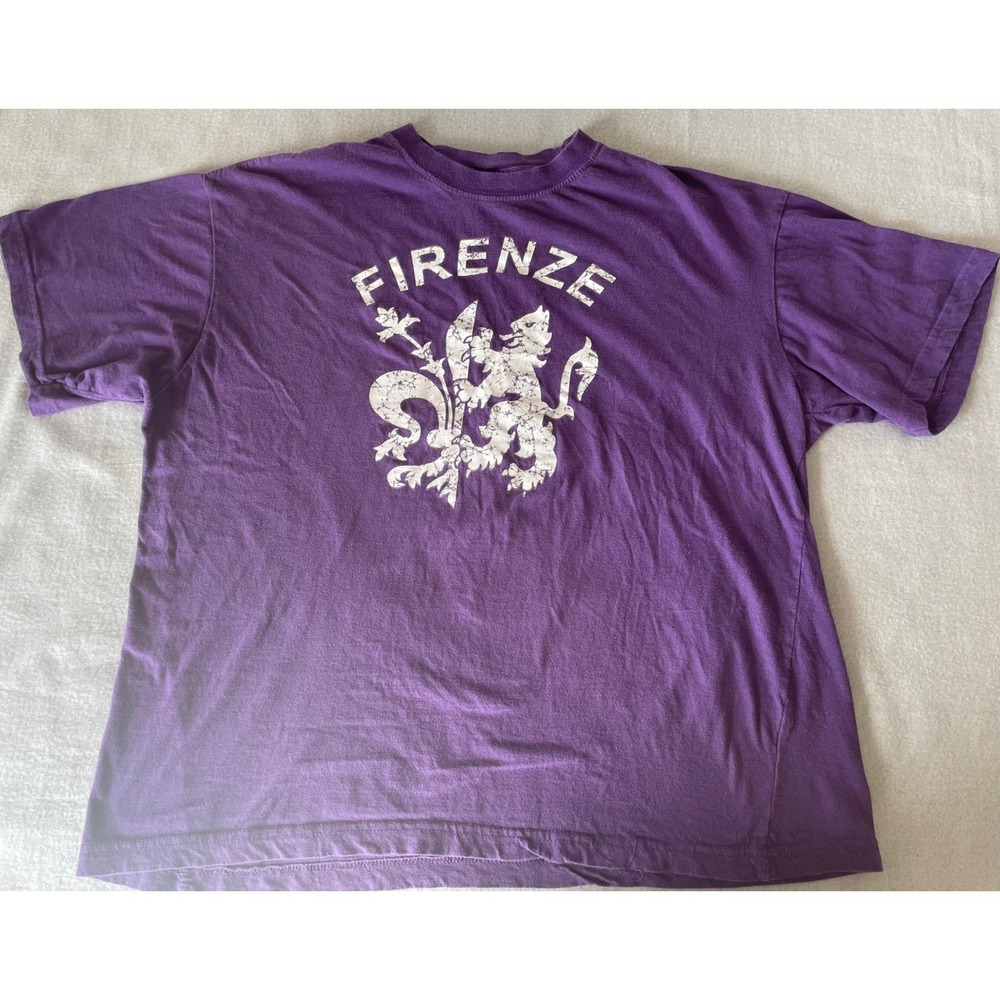 Zeus Firenze‎ Italy T-Shirt Mens XL Purple Cotton Distressed Graphic Crest Tee